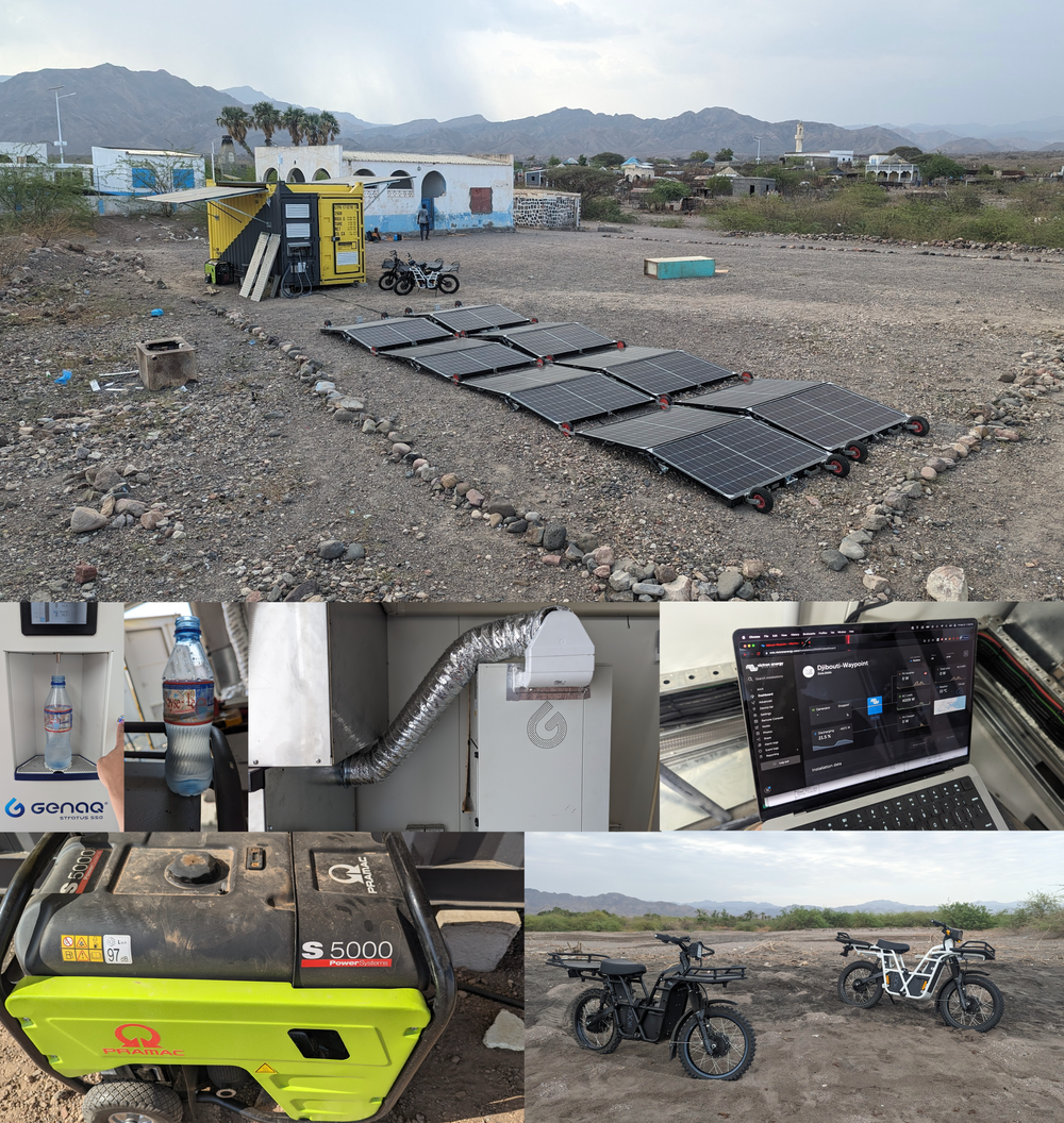 Liquidstar field systems including a solar array, Waypoint, telemetry dashboard, water system, and electric motorcycles