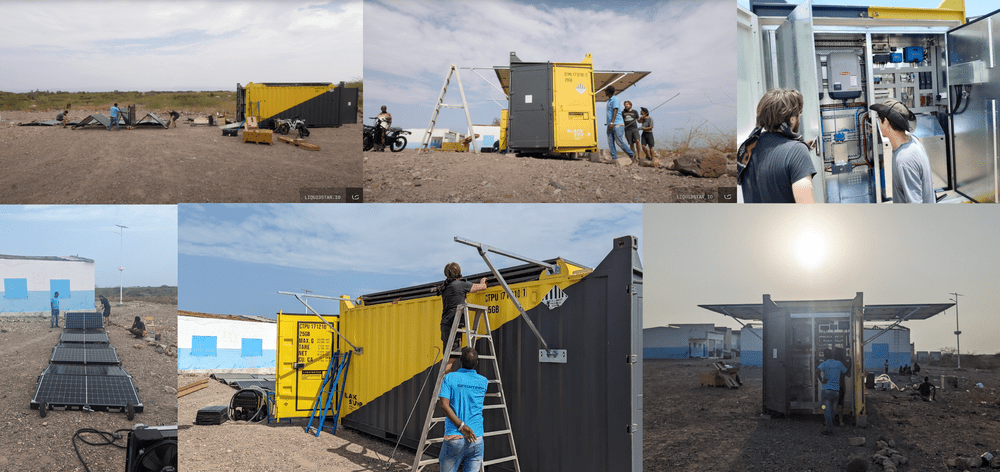 Liquidstar's yellow and black Waypoint being activated with its solar arrays in Djibouti